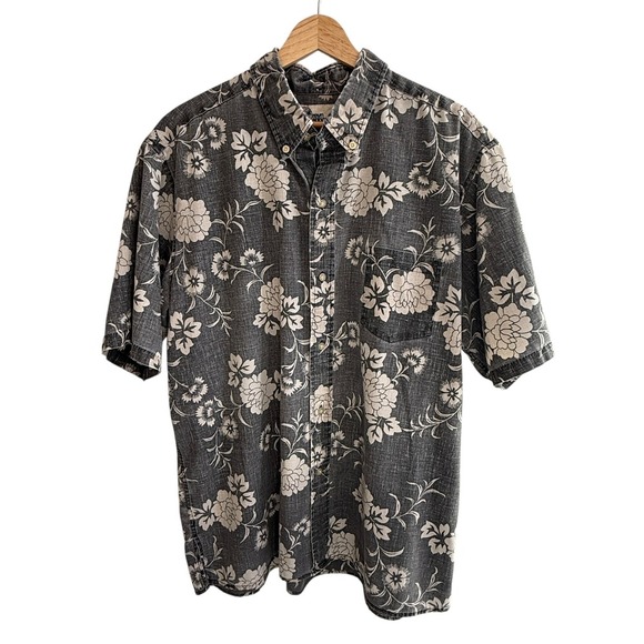 Reyn Spooner Mens XL Short Sleeve Button Up Shirt Gray Floral Hawaiian Aloha - Picture 1 of 16